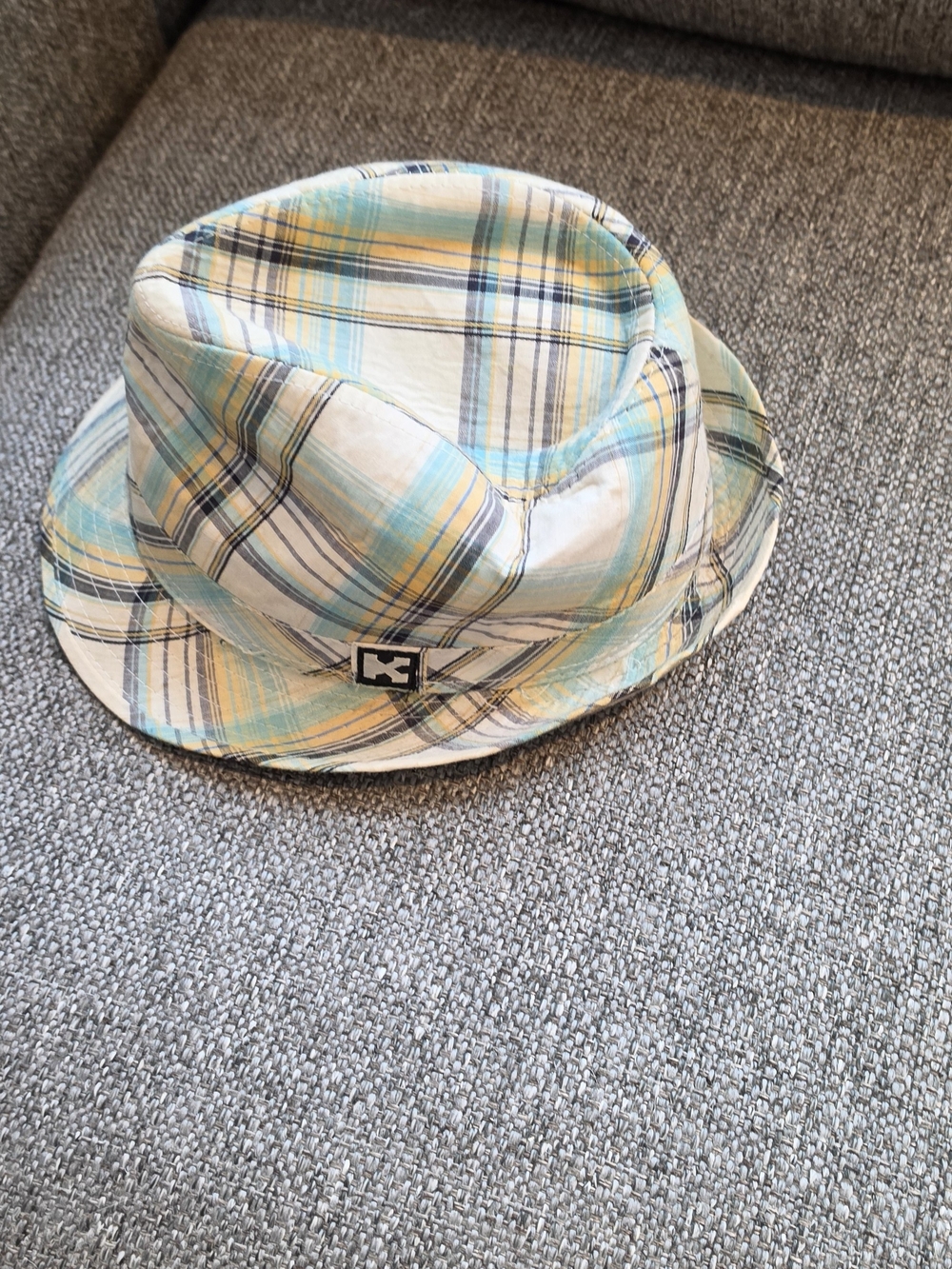 Plaid Fedora Hat in Yellow, Blue & Cream